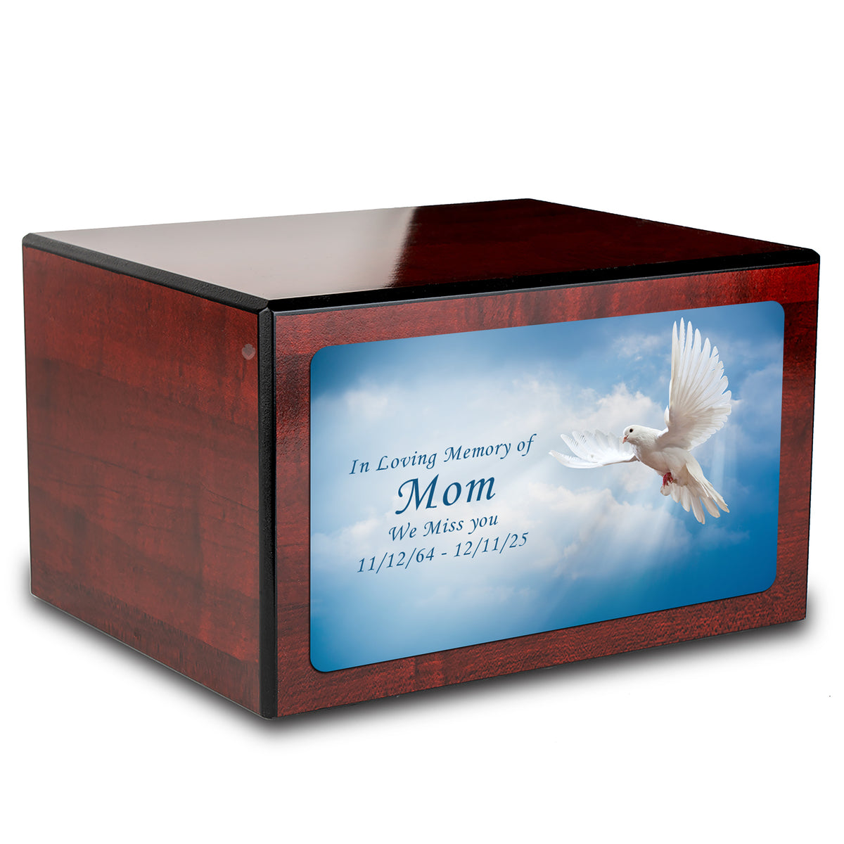 Custom Printed Heritage Cherry Dove Wood Box Cremation Urn