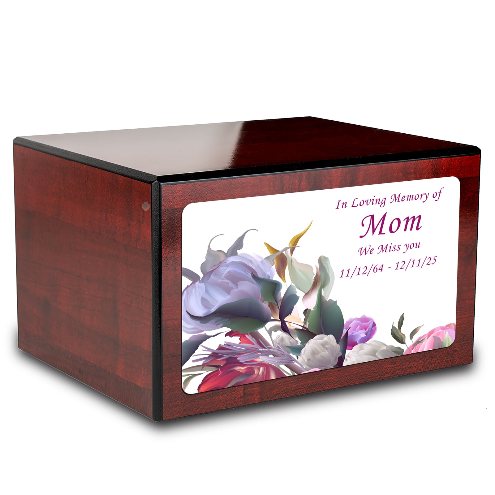 Custom Printed Heritage Cherry Flowers Wood Box Cremation Urn