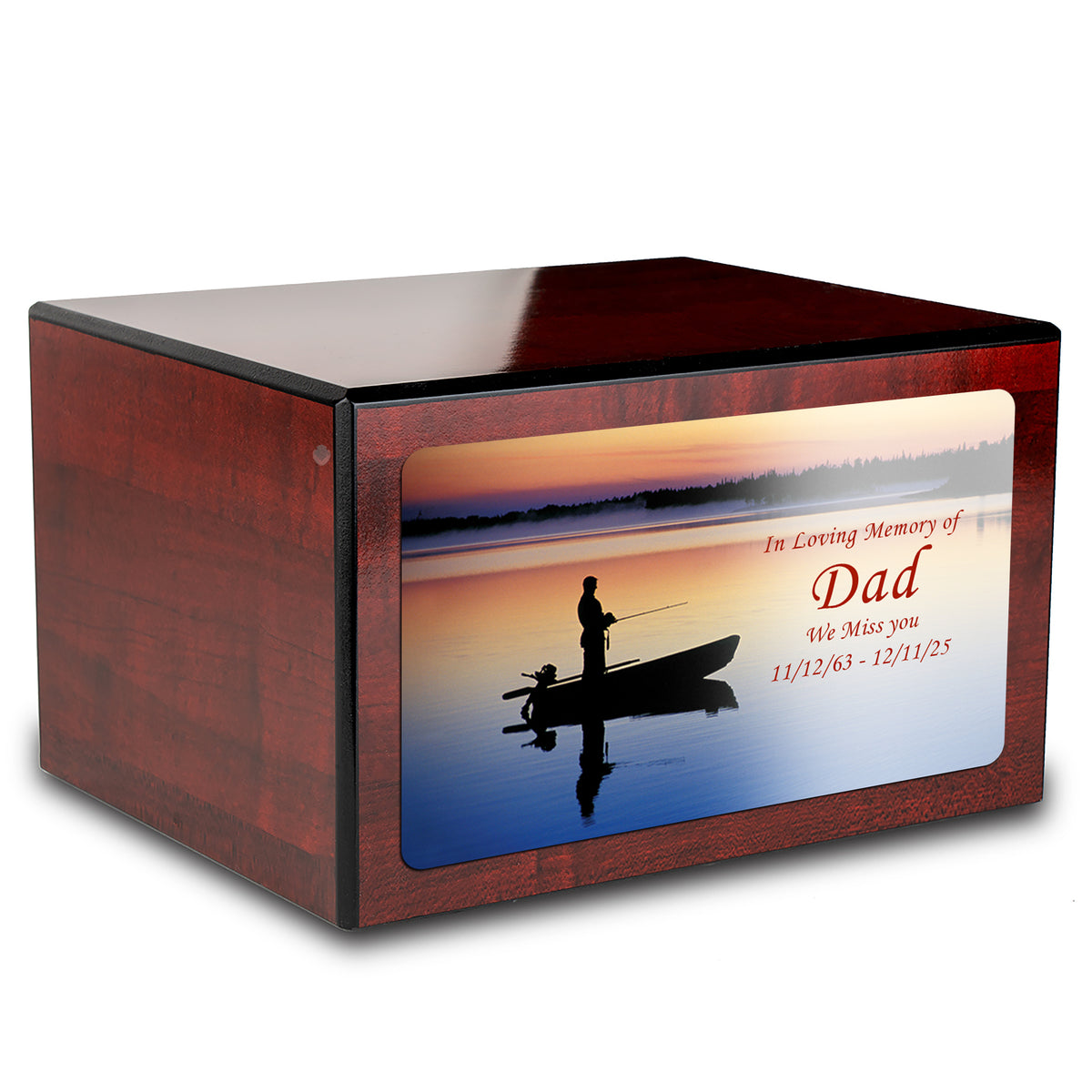 Custom Printed Heritage Cherry Fishing Wood Box Cremation Urn
