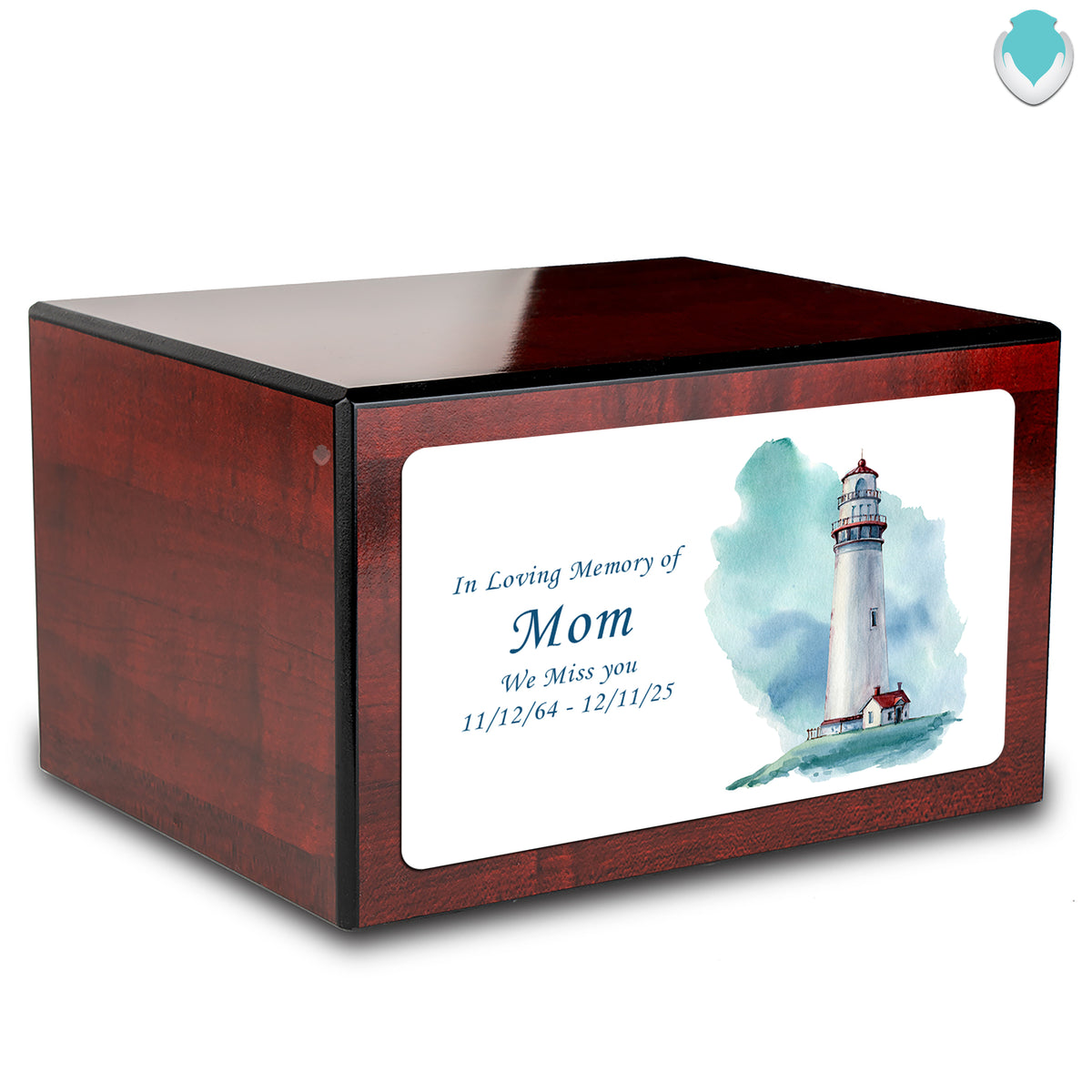 Custom Printed Heritage Cherry Lighthouse Wood Box Cremation Urn