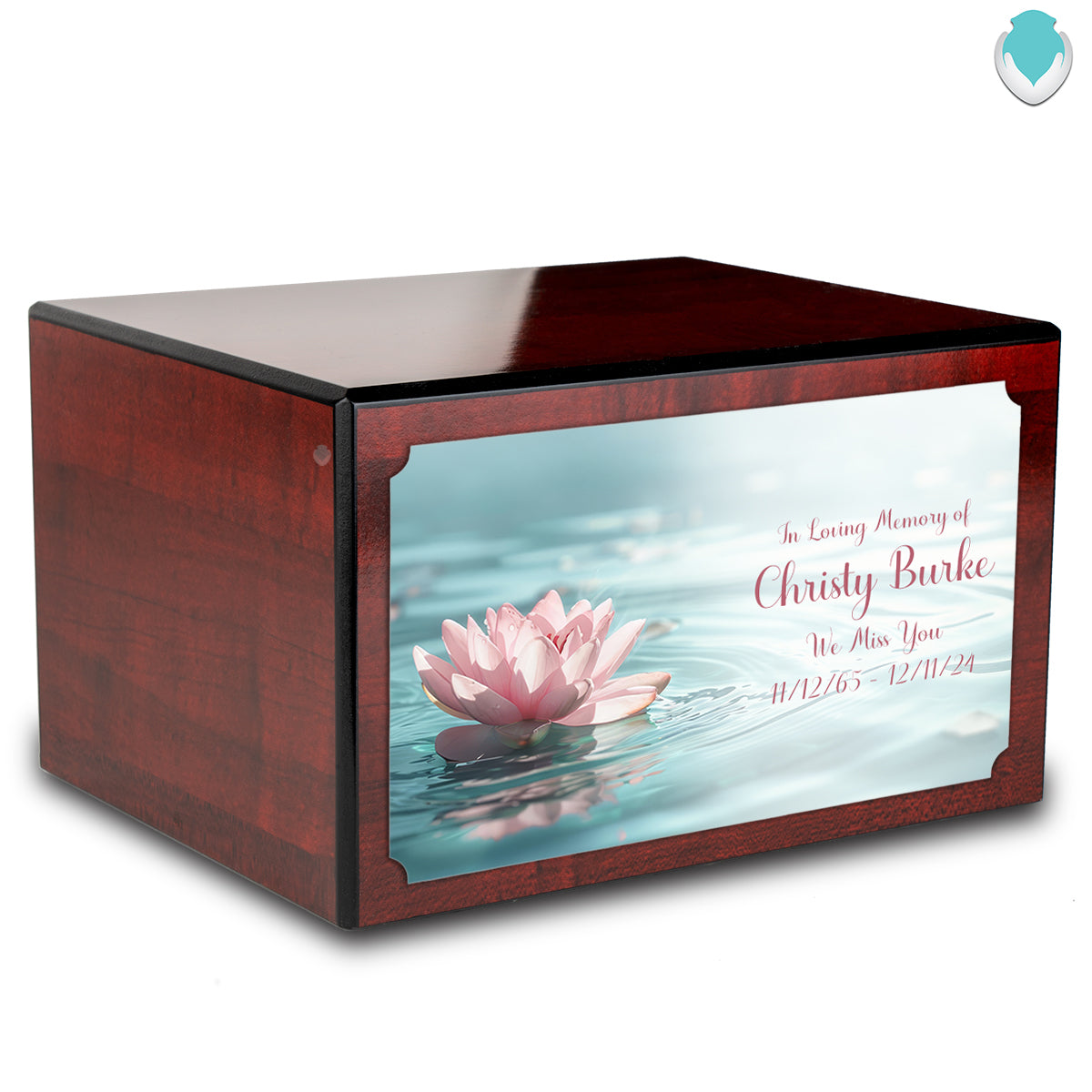 Custom Printed Heritage Cherry Lotus Flower Wood Box Cremation Urn