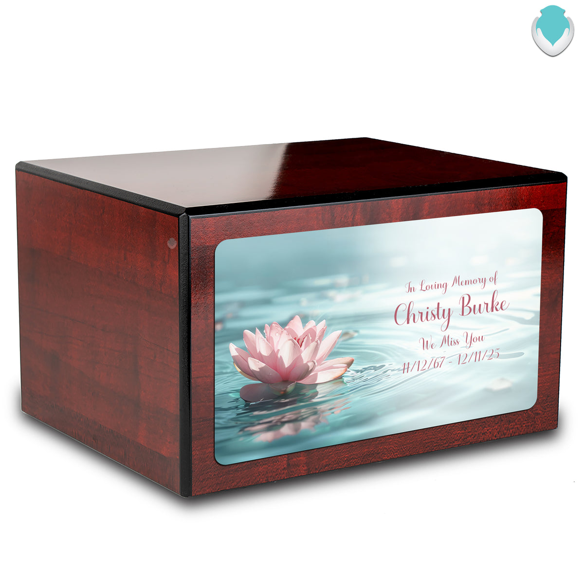 Custom Printed Heritage Cherry Lotus Flower Wood Box Cremation Urn