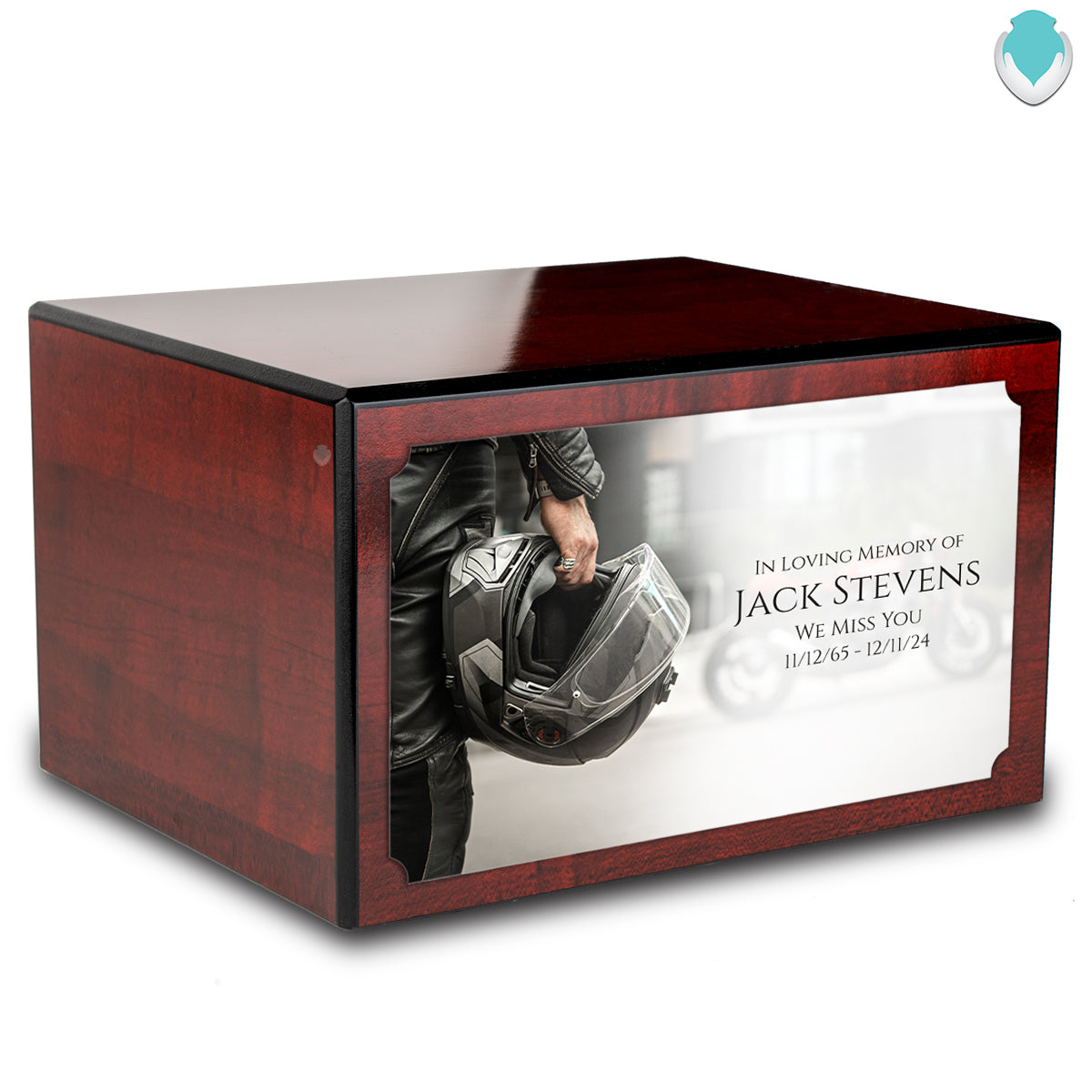 Custom Printed Heritage Cherry Motorcycle Helmet Wood Box Cremation Urn