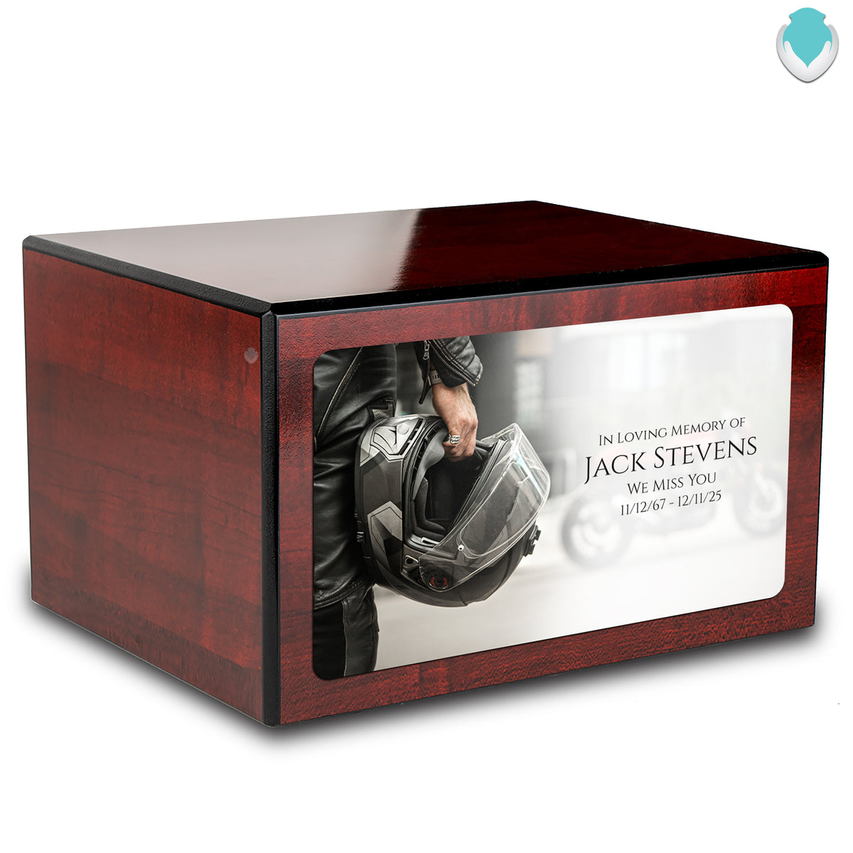 Custom Printed Heritage Cherry Motorcycle Helmet Wood Box Cremation Urn