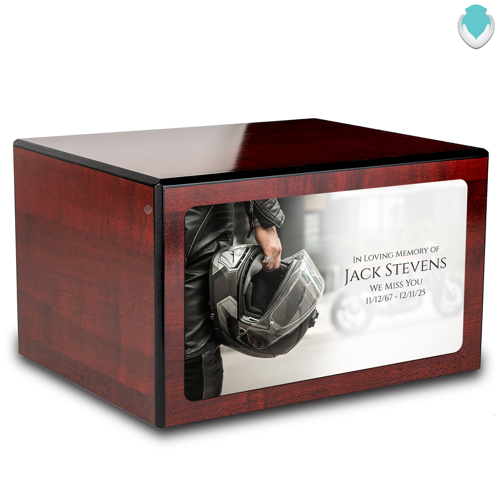 Custom Printed Heritage Cherry Motorcycle Helmet Wood Box Cremation Urn
