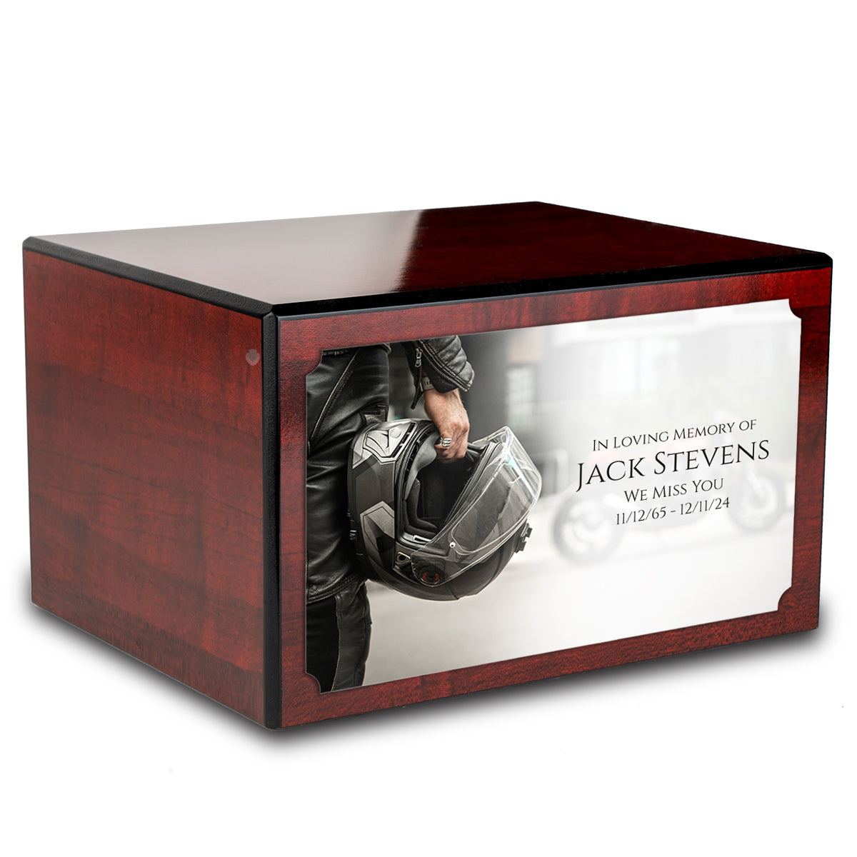 Custom Printed Heritage Cherry Motorcycle Helmet Wood Box Cremation Urn