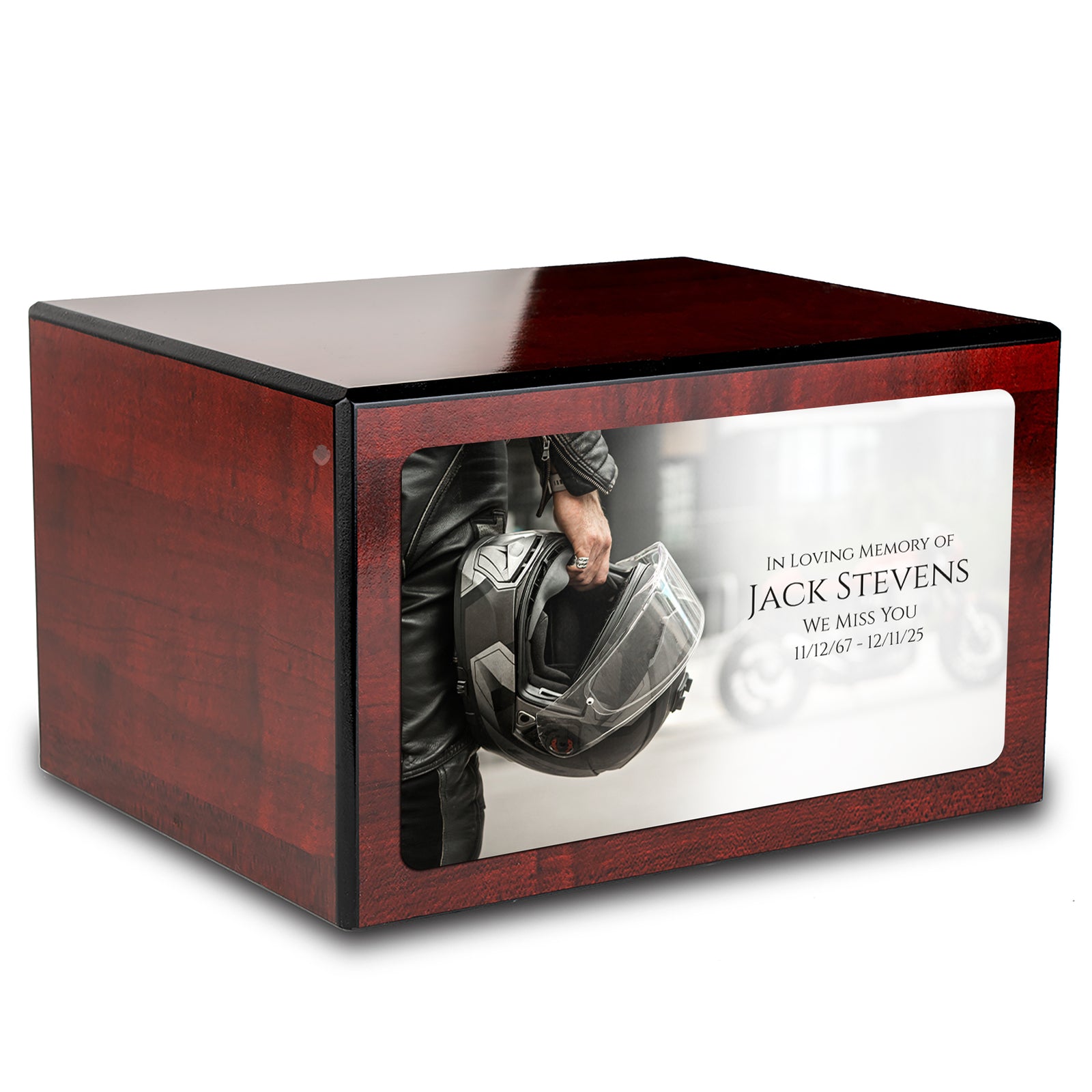 Custom Printed Heritage Cherry Motorcycle Helmet Wood Box Cremation Urn