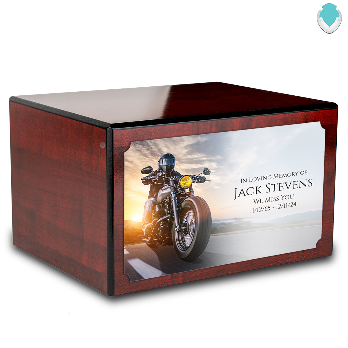 Custom Printed Heritage Cherry Motorcycle Wood Box Cremation Urn