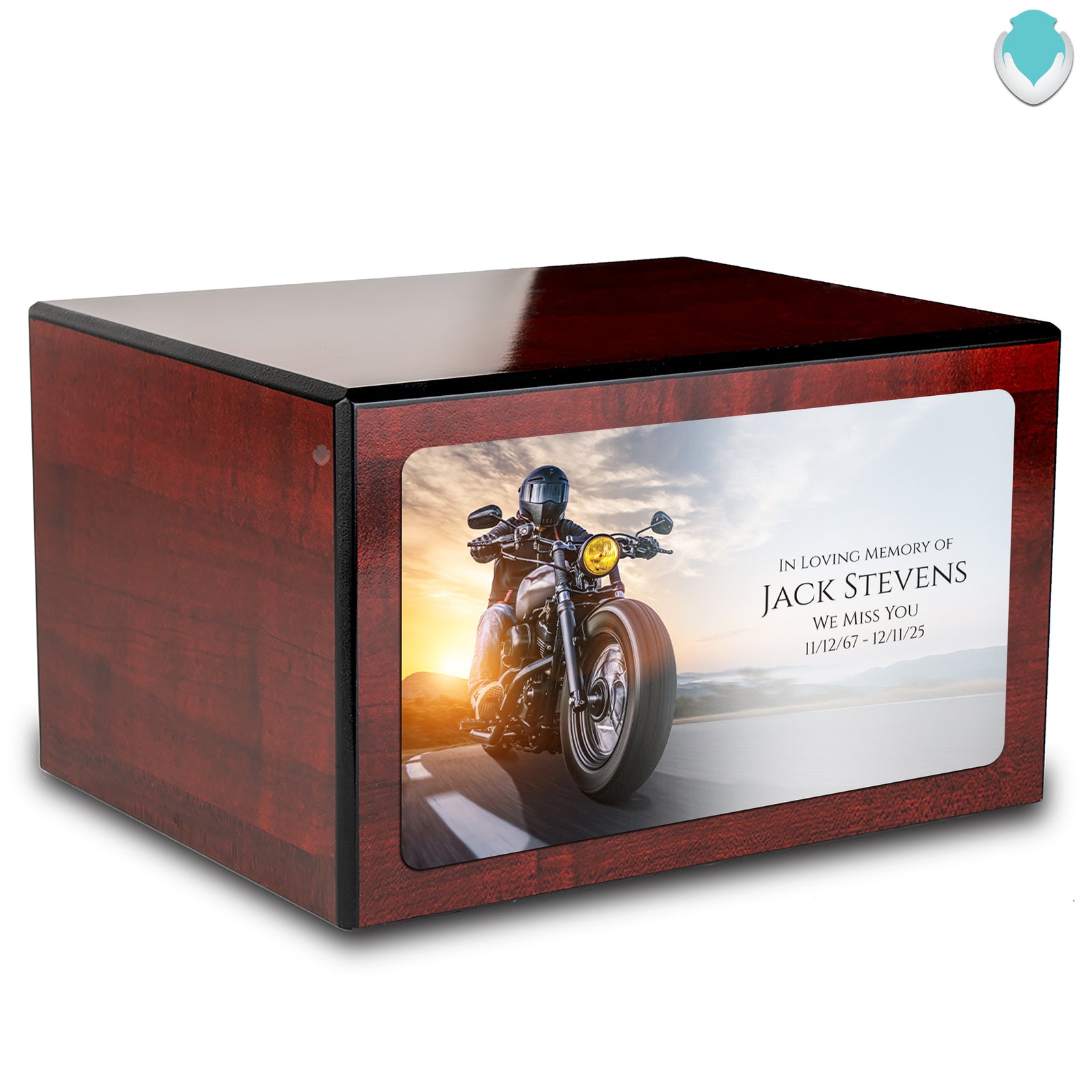 Custom Printed Heritage Cherry Motorcycle Wood Box Cremation Urn