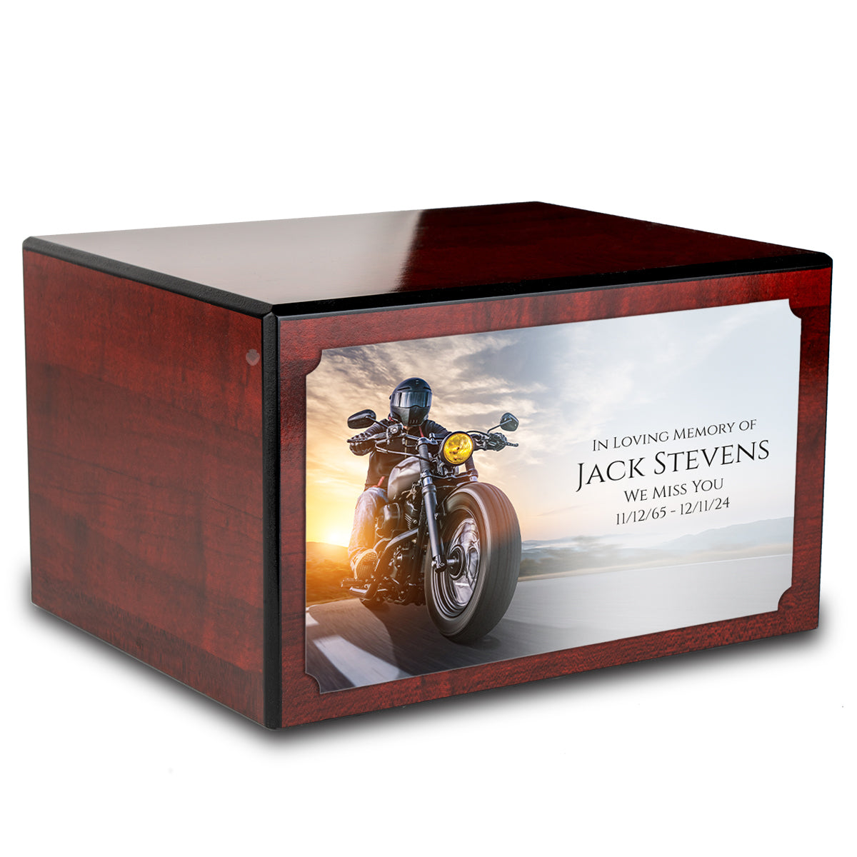 Custom Printed Heritage Cherry Motorcycle Wood Box Cremation Urn