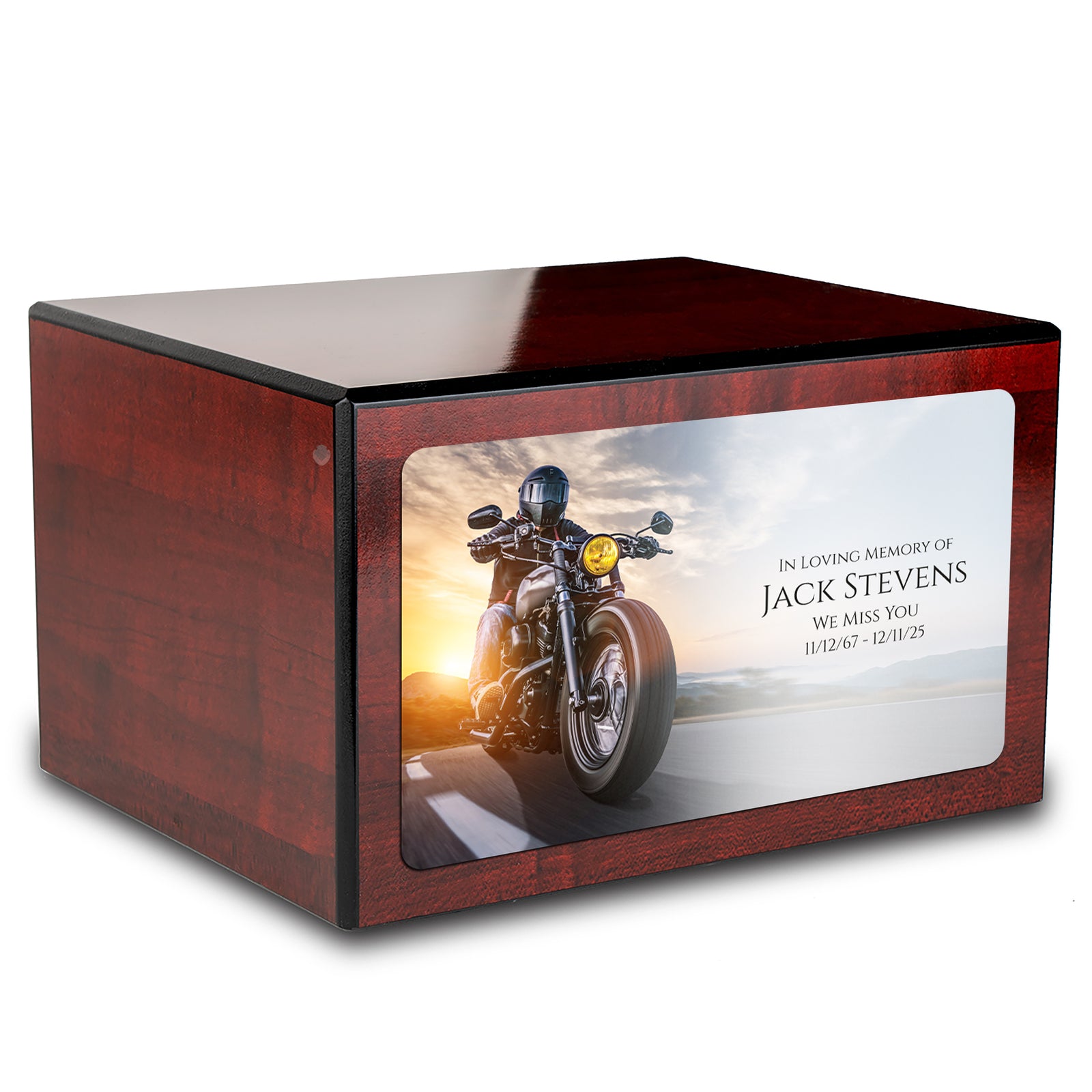 Custom Printed Heritage Cherry Motorcycle Wood Box Cremation Urn