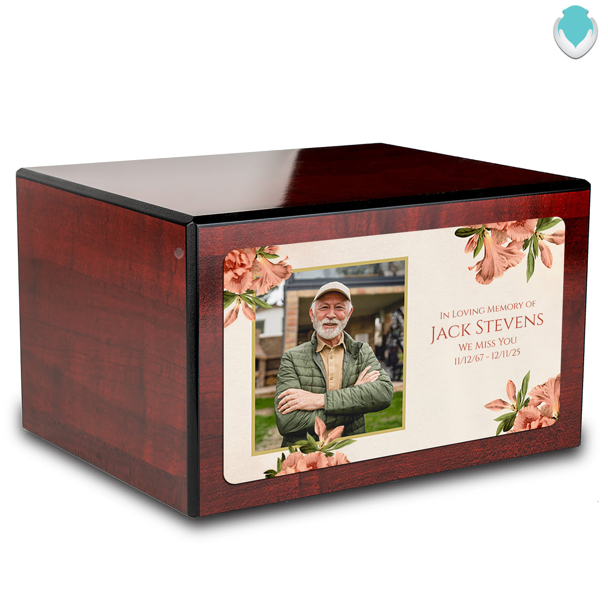 Custom Printed Heritage Cherry Azalea Flower Wood Box Cremation Urn
