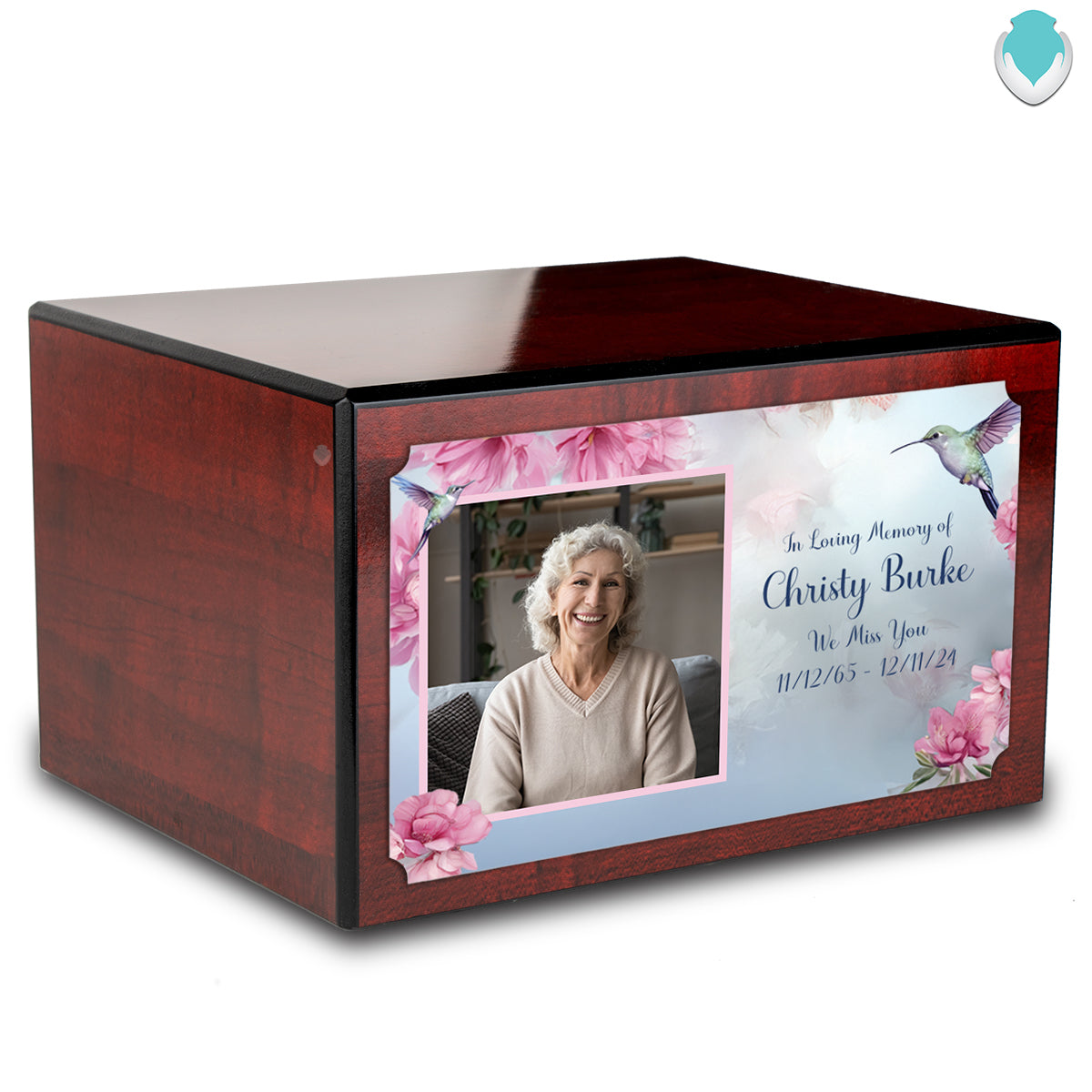 Custom Printed Heritage Cherry Photo Hummingbird Wood Box Cremation Urn