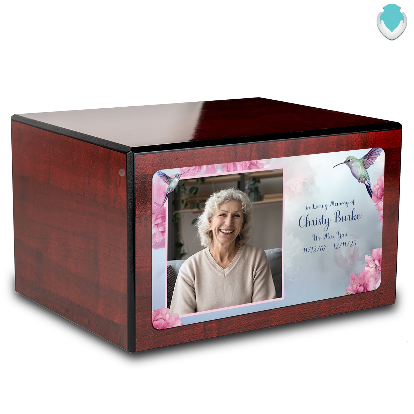 Custom Printed Heritage Cherry Photo Hummingbird Wood Box Cremation Urn
