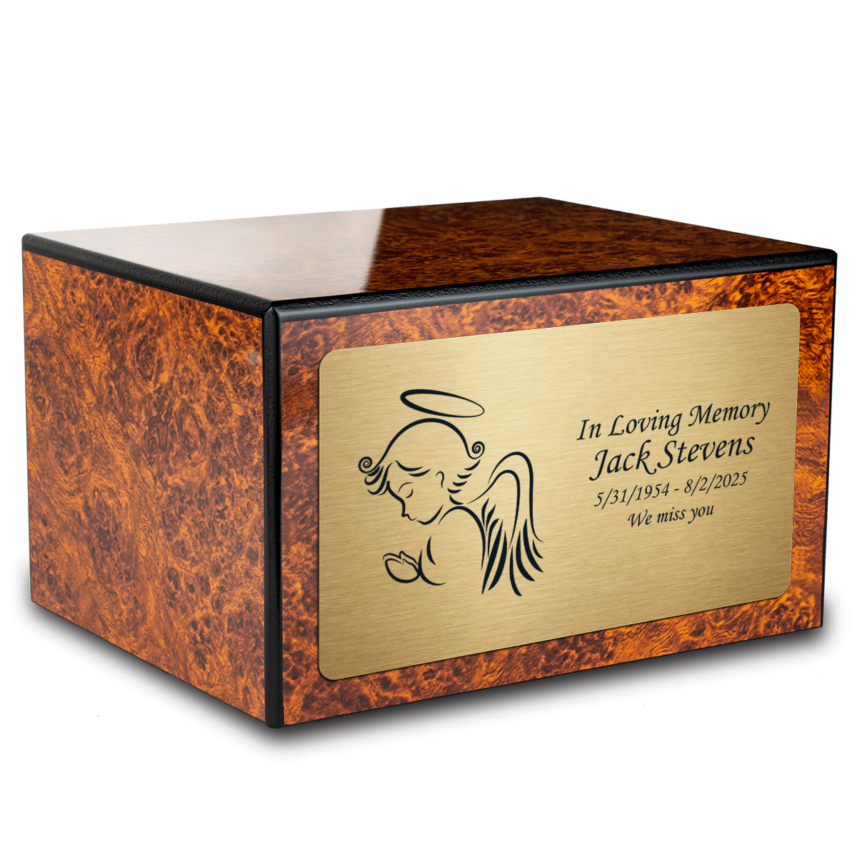 Custom Engraved Heritage Burl Adult Cremation Urn Memorial Box for Ashes