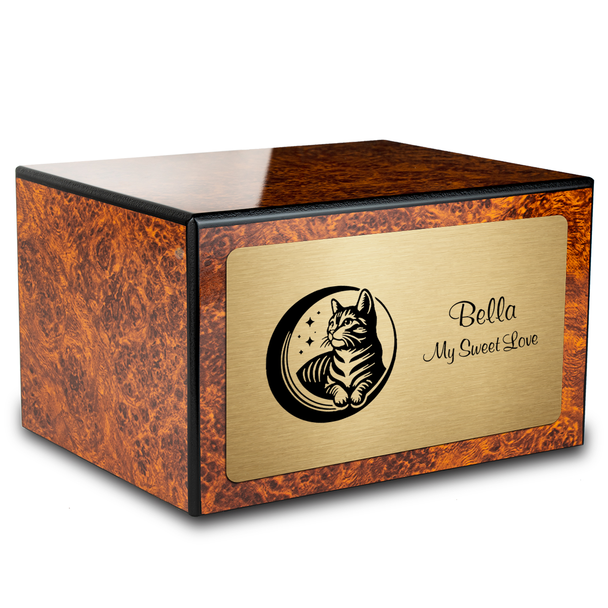 Heritage Burl Cute Cat Large Pet Cremation Box Urn