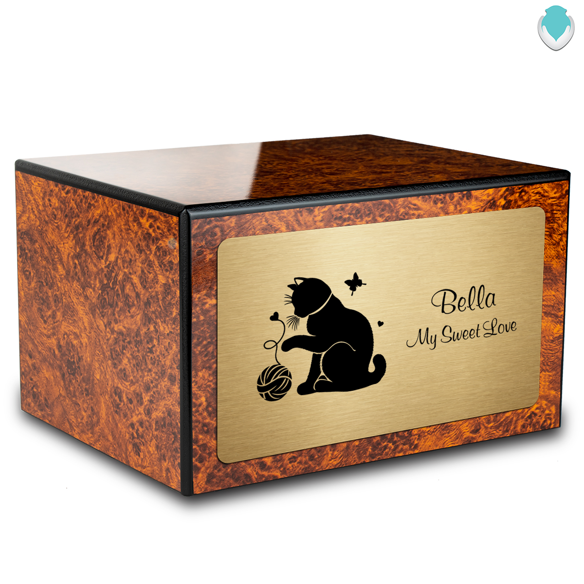 Heritage Burl Fun Cat Large Pet Cremation Box Urn