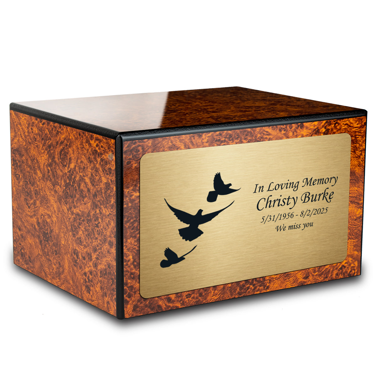 Custom Engraved Heritage Burl Adult Cremation Urn Memorial Box for Ashes