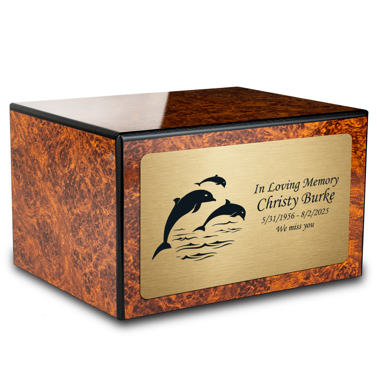 Custom Engraved Heritage Burl Adult Cremation Urn Memorial Box for Ashes