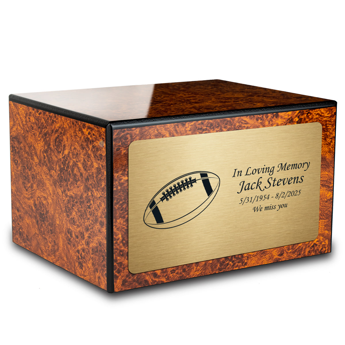 Custom Engraved Heritage Burl Adult Cremation Urn Memorial Box for Ashes