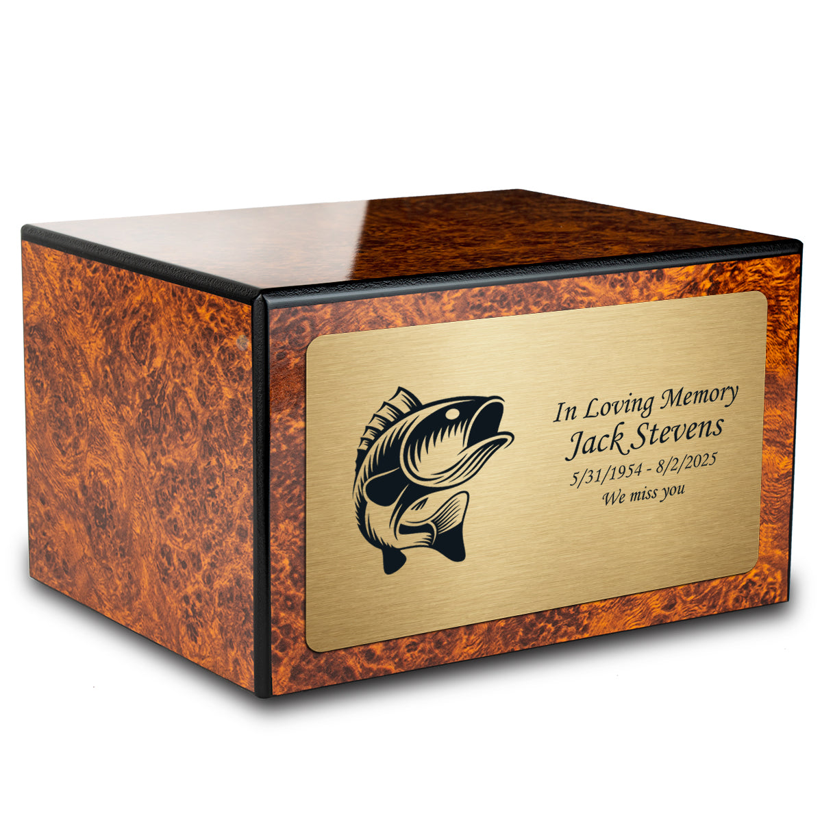 Custom Engraved Heritage Burl Adult Cremation Urn Memorial Box for Ashes