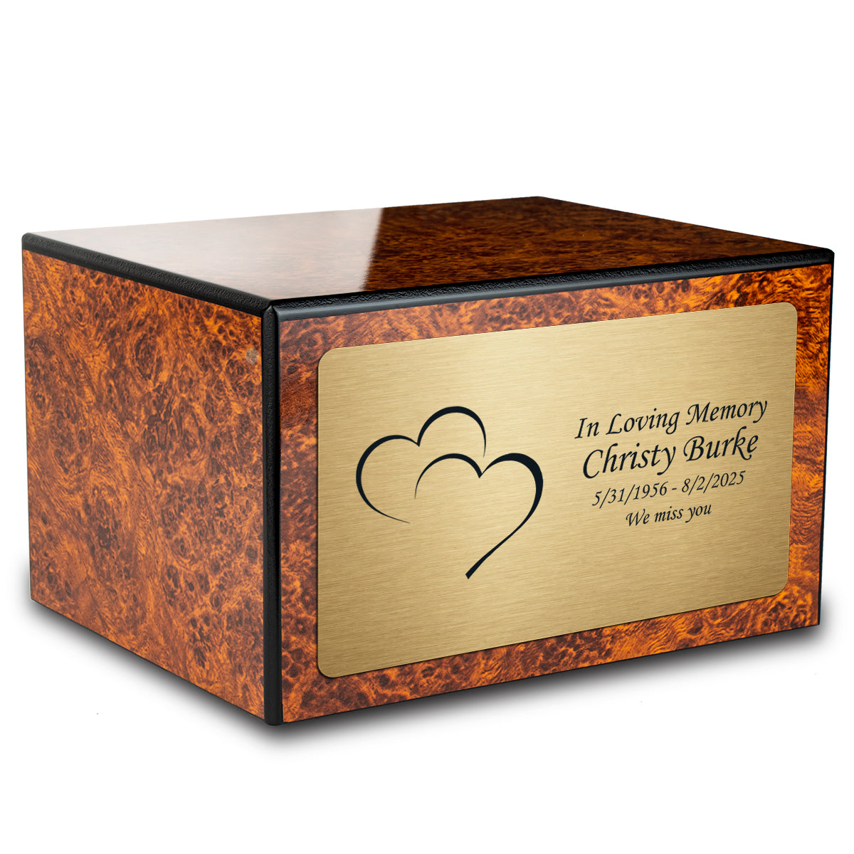 Custom Engraved Heritage Burl Adult Cremation Urn Memorial Box for Ashes