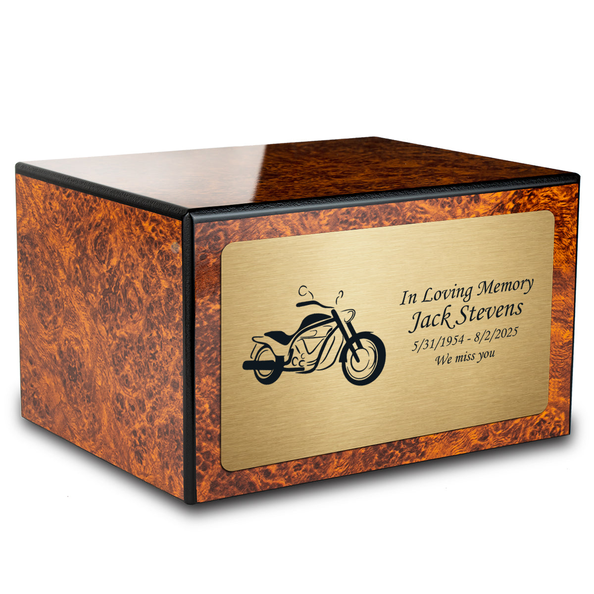 Custom Engraved Heritage Burl Adult Cremation Urn Memorial Box for Ashes