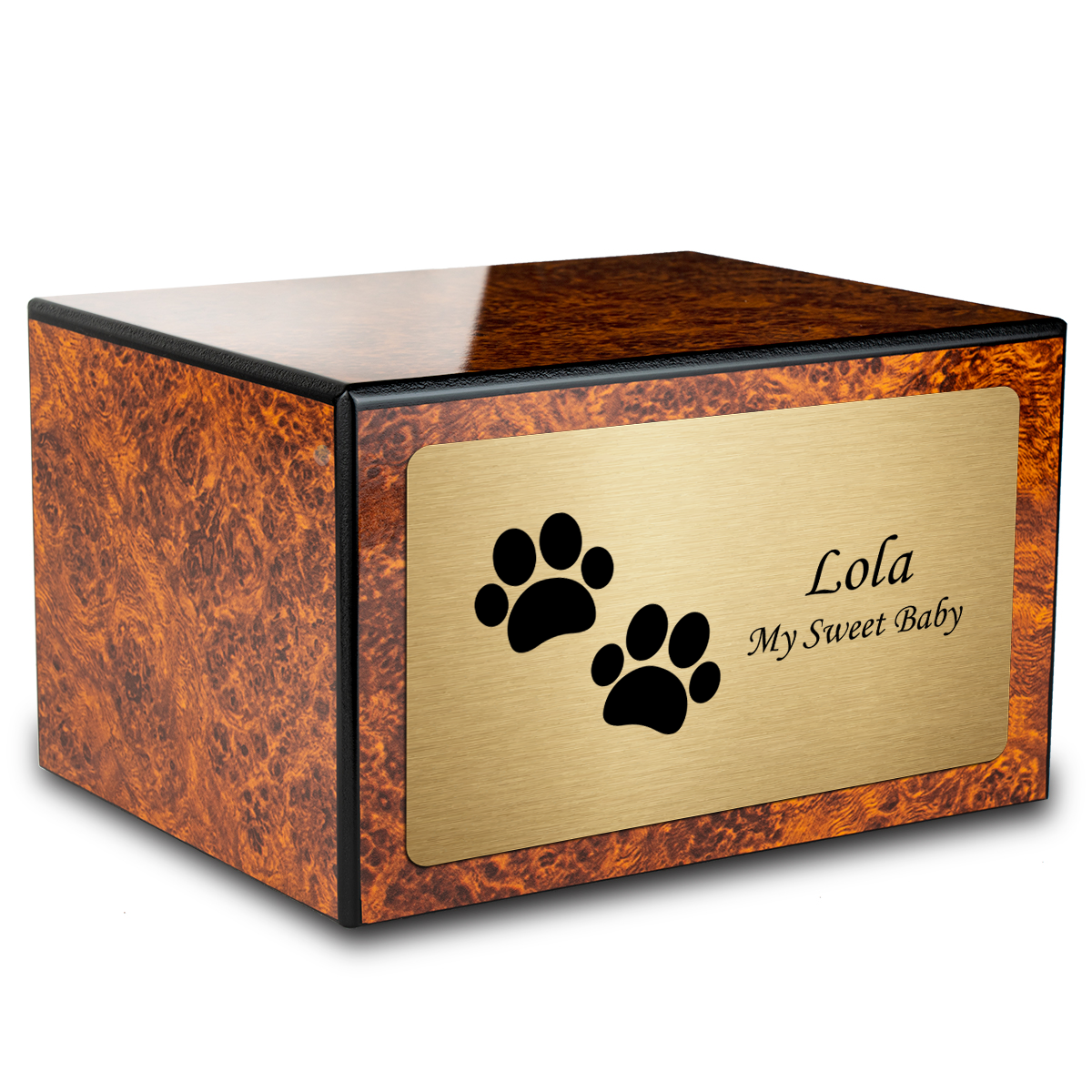 Heritage Burl Walking Paws Large Pet Cremation Box Urn