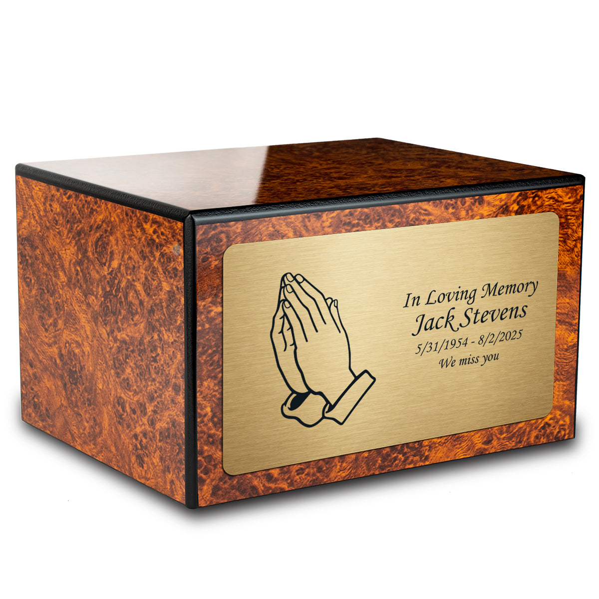 Custom Engraved Heritage Burl Adult Cremation Urn Memorial Box for Ashes