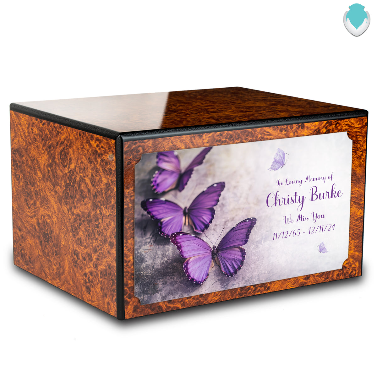 Custom Printed Heritage Burl Butterflies Wood Box Cremation Urn