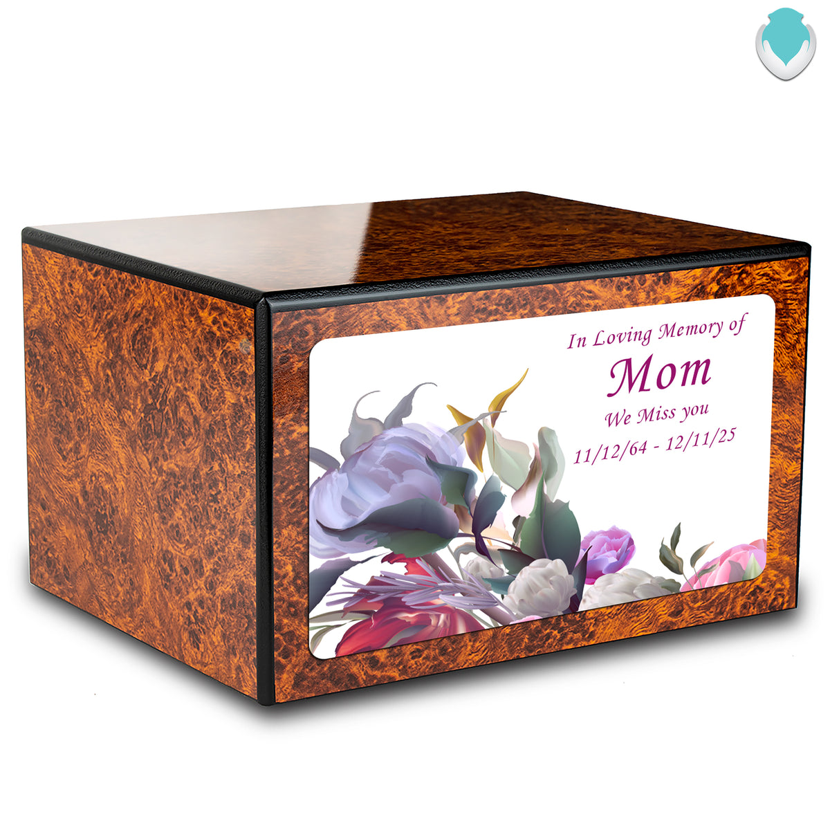 Custom Printed Heritage Burl Flowers Wood Box Cremation Urn