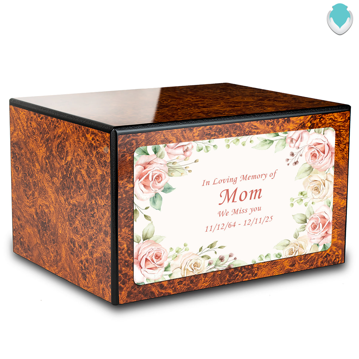 Custom Printed Heritage Burl Flower Frame Wood Box Cremation Urn