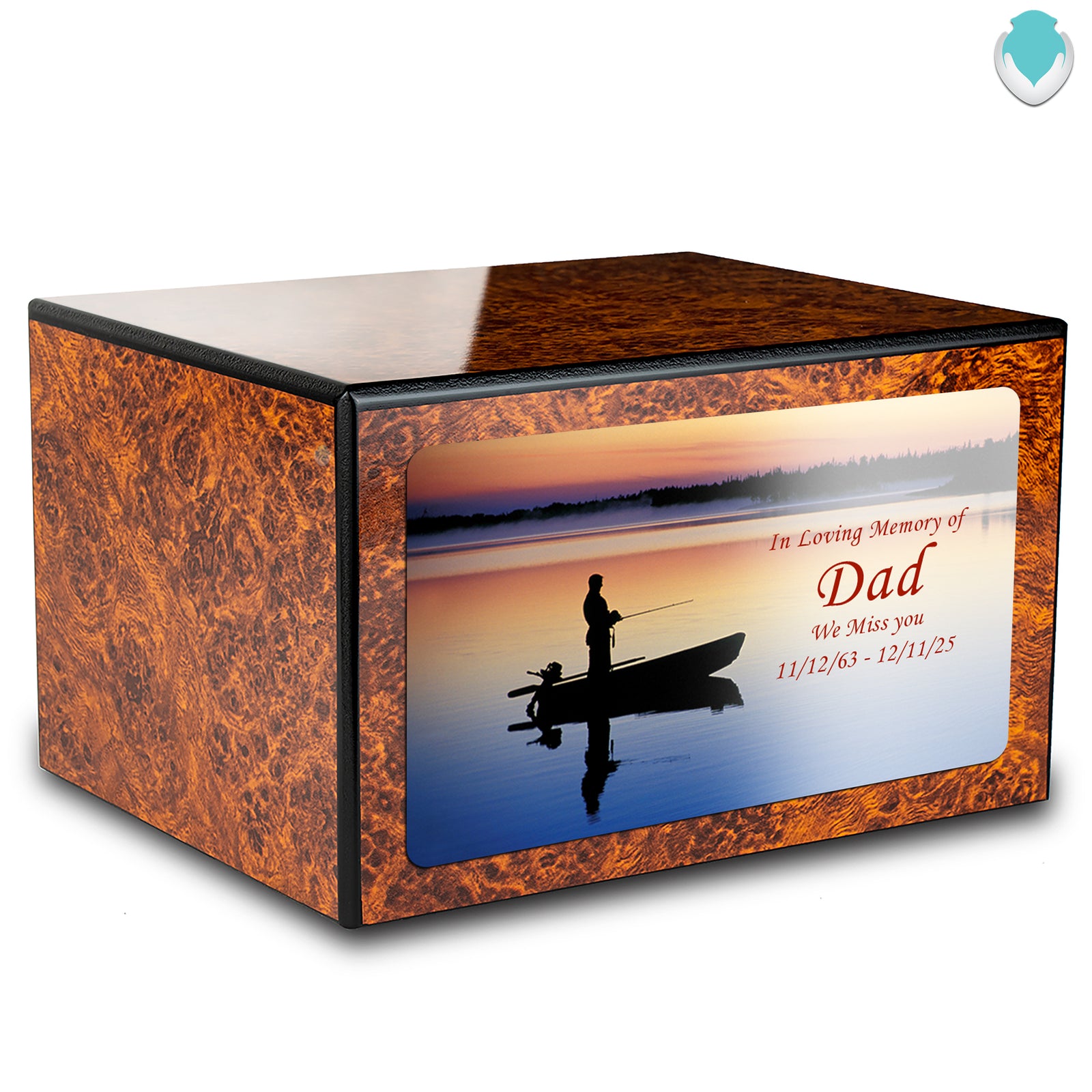 Custom Printed Heritage Burl Fishing Wood Box Cremation Urn