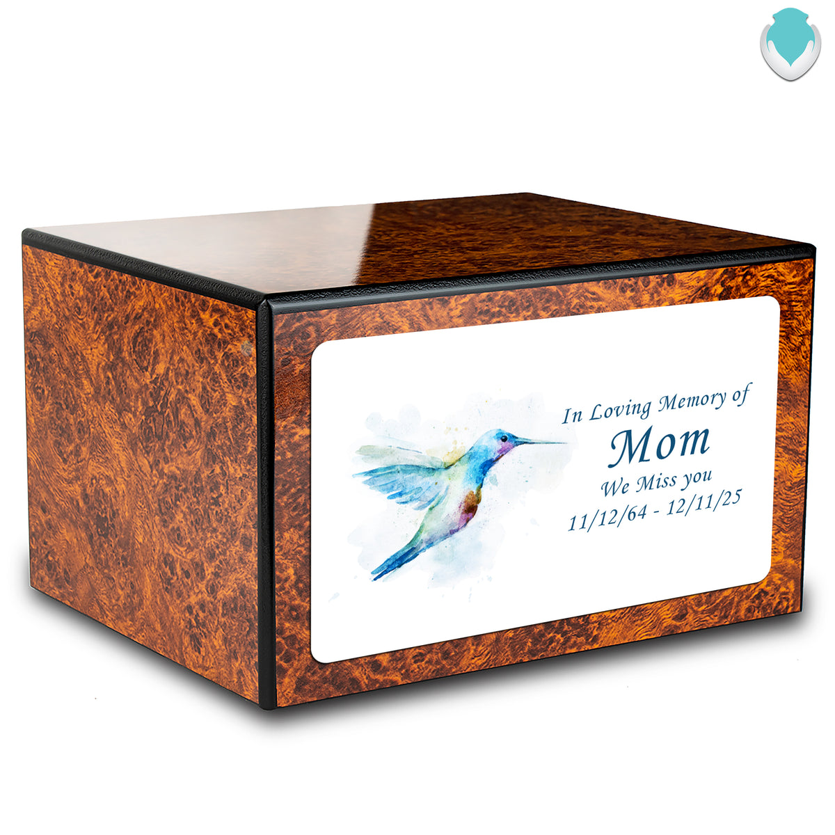 Custom Printed Heritage Burl Hummingbird Wood Box Cremation Urn