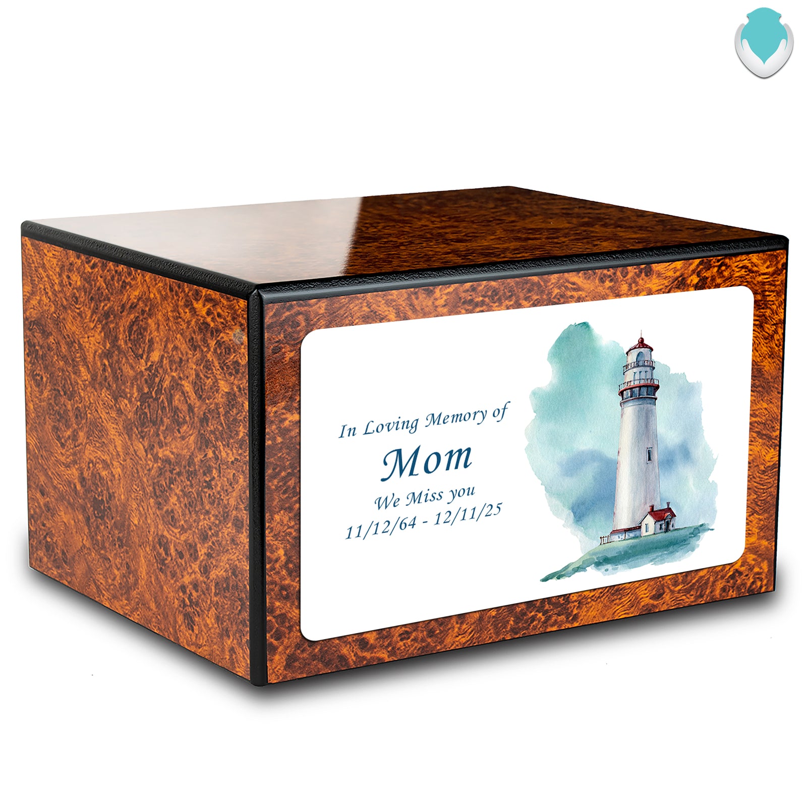 Custom Printed Heritage Burl Lighthouse Wood Box Cremation Urn