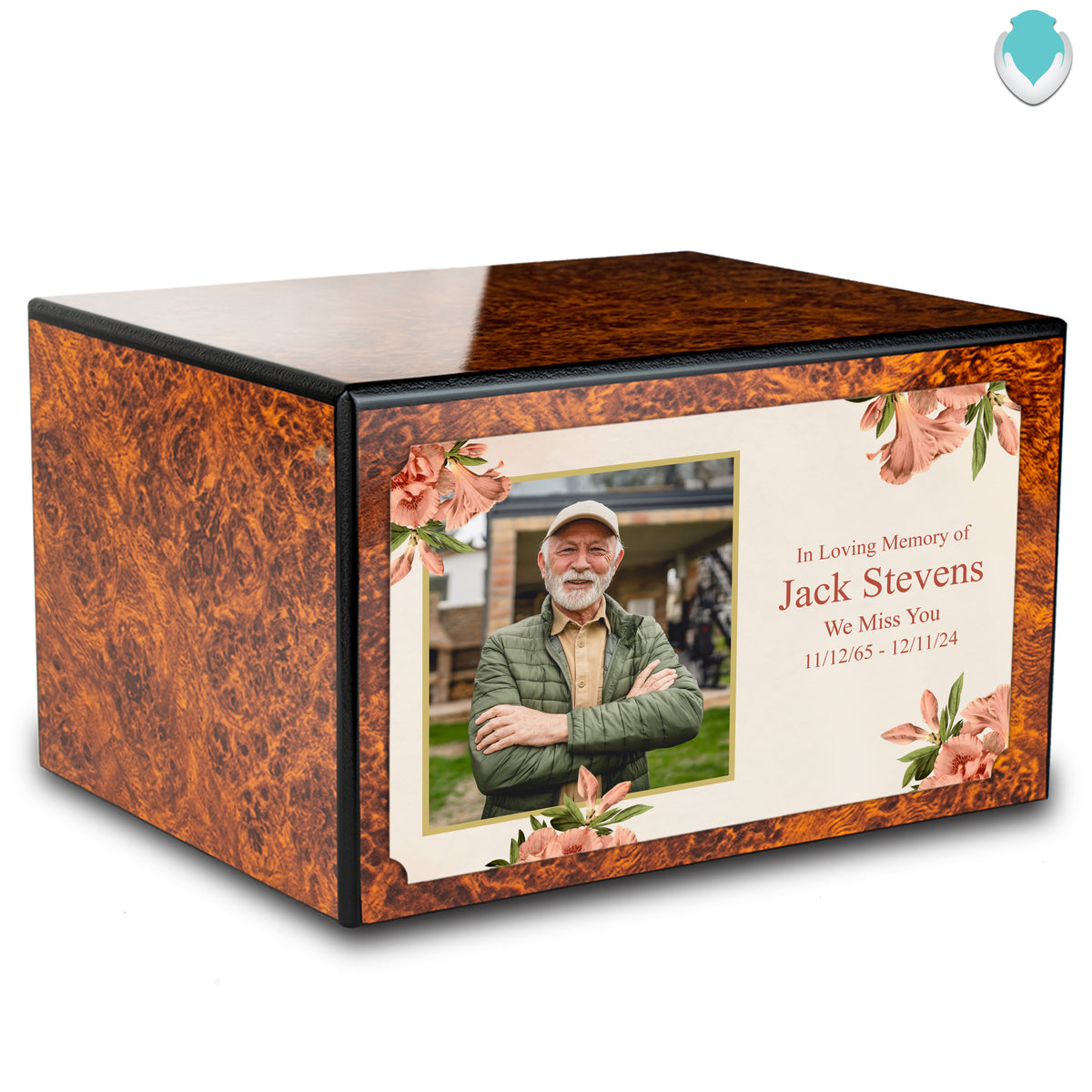 Custom Printed Heritage Burl Azalea Flower Wood Box Cremation Urn
