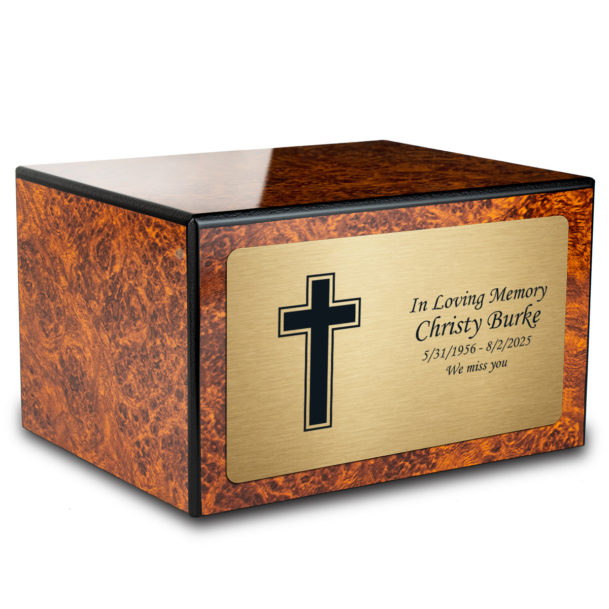 Custom Engraved Heritage Burl Adult Cremation Urn Memorial Box for Ashes