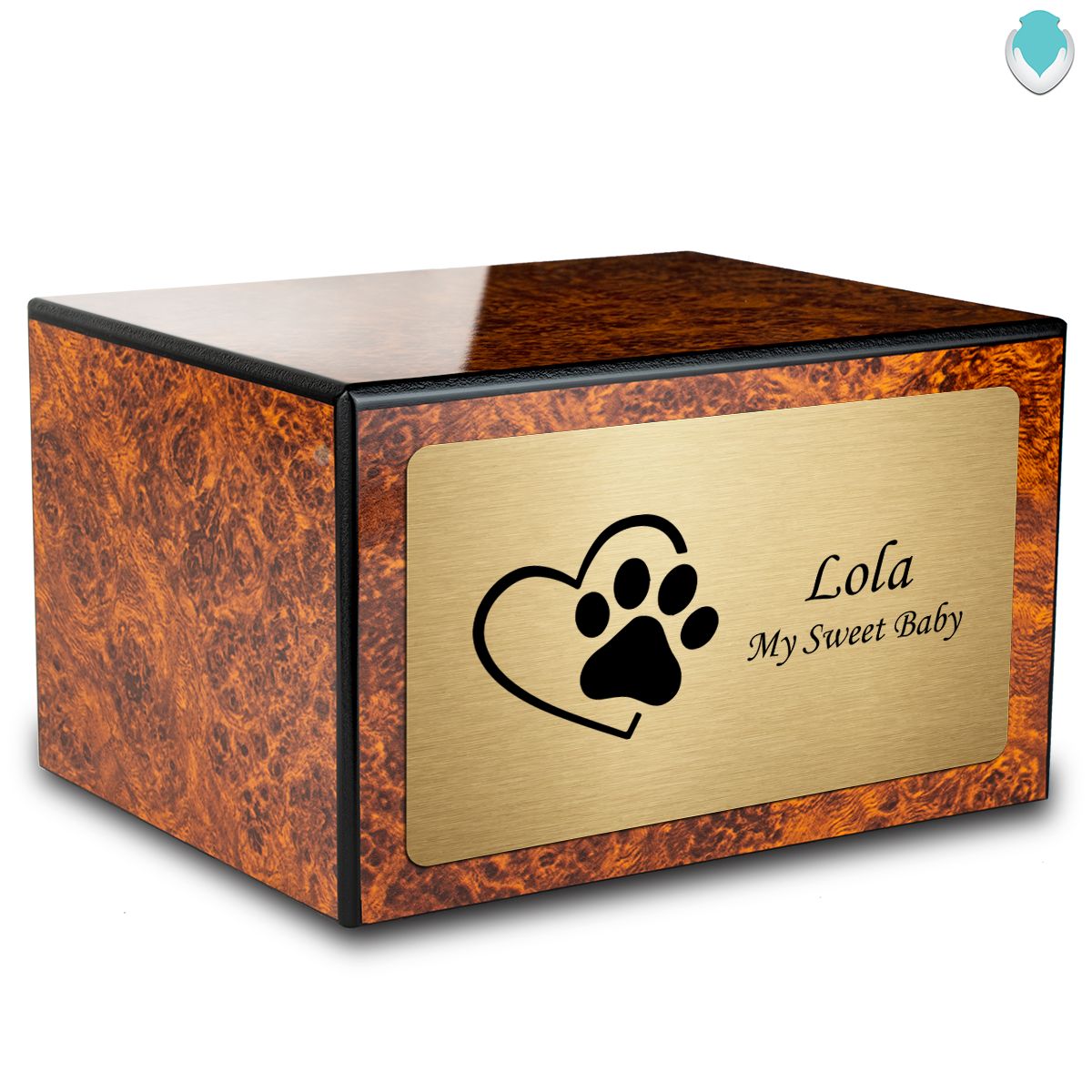 Heritage Burl Single Paw Heart Large Pet Cremation Box Urn