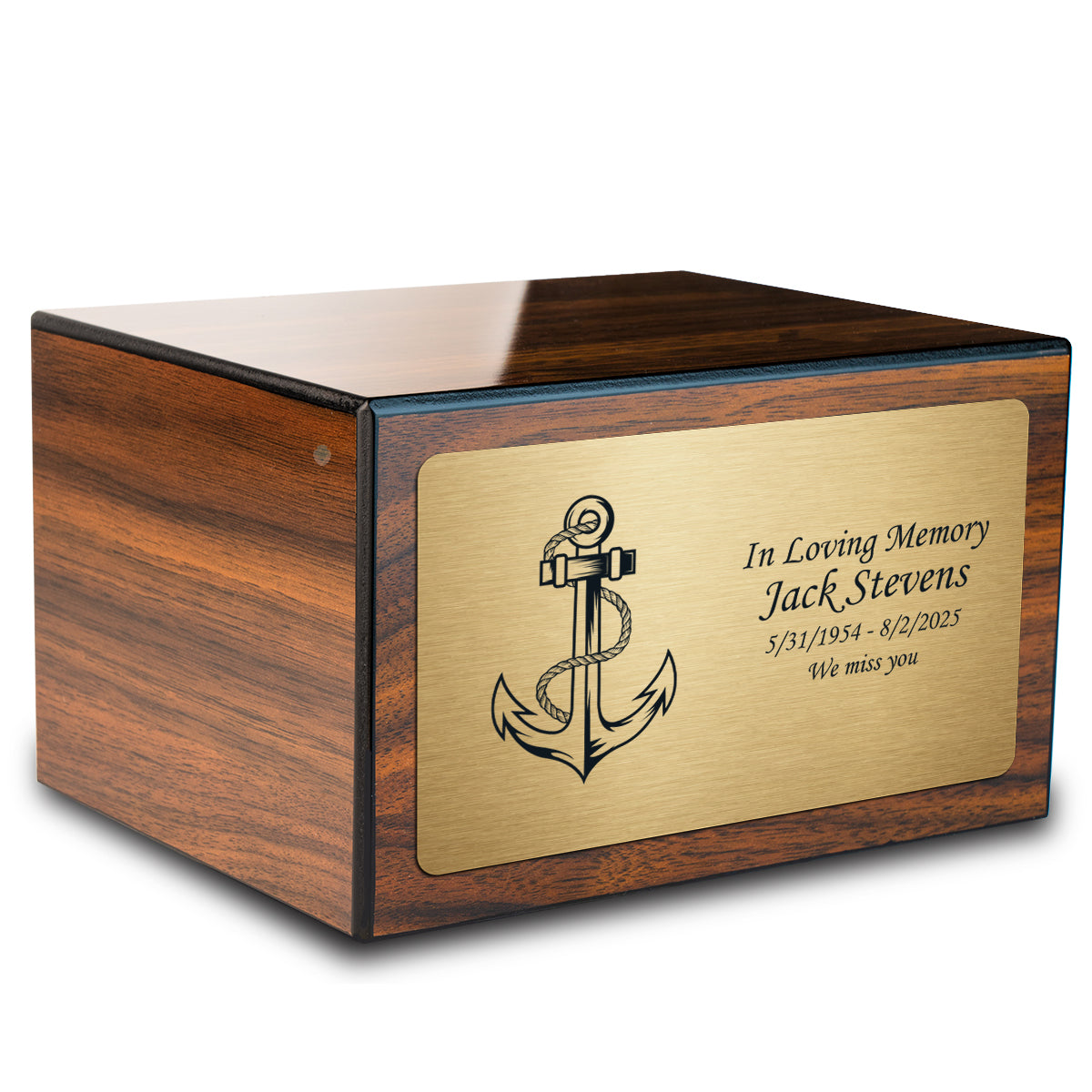 Custom Engraved Heritage Walnut Adult Cremation Urn Memorial Box for Ashes