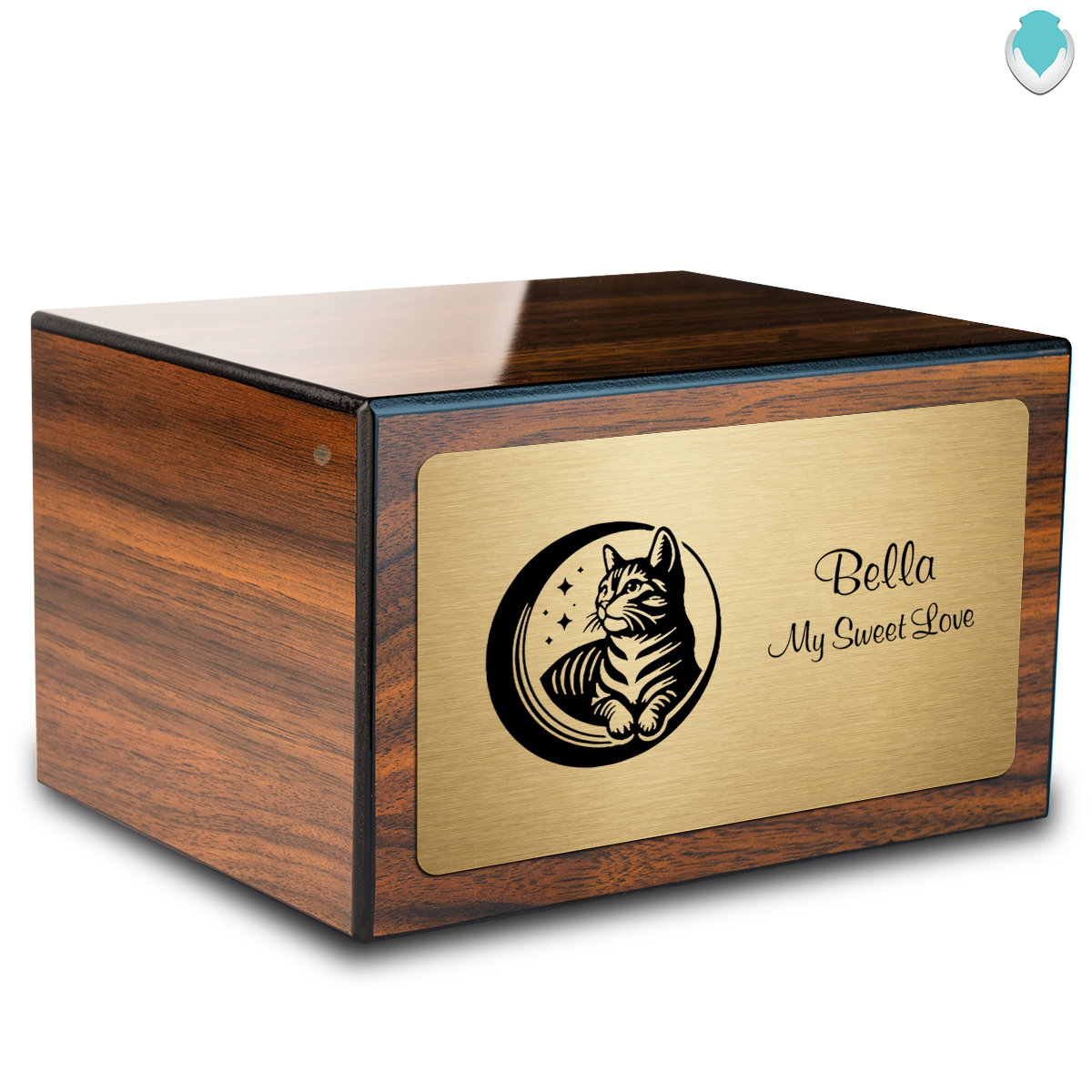 Heritage Walnut Cute Cat Large Pet Cremation Box Urn