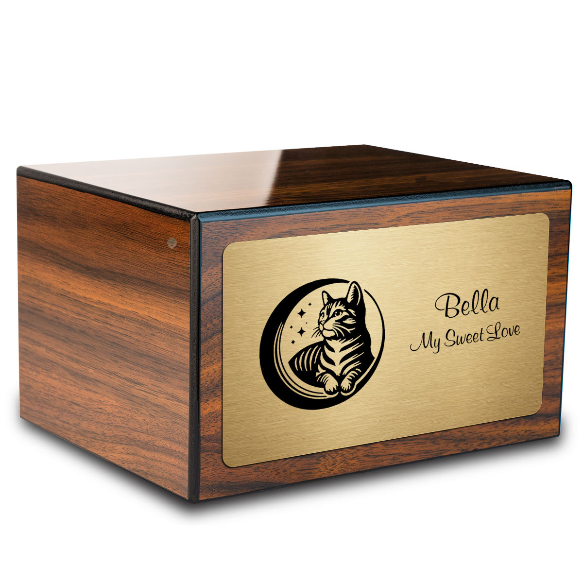 Heritage Walnut Cute Cat Large Pet Cremation Box Urn