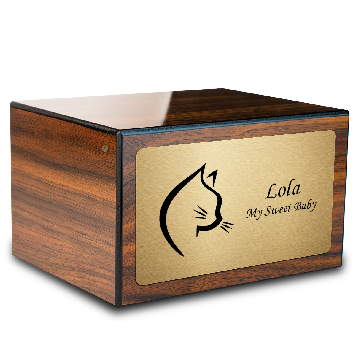 Heritage Walnut Cat Large Pet Cremation Box Urn