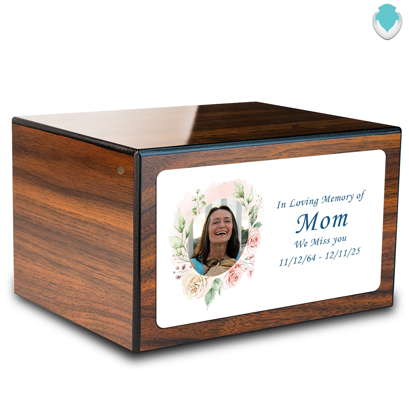 Custom Printed Heritage Walnut Photo Frame Wood Box Cremation Urn