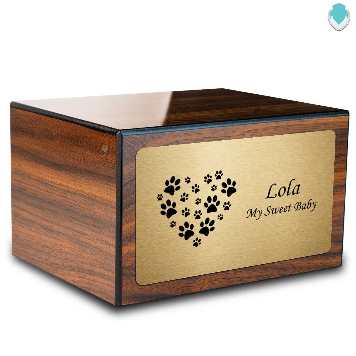 Heritage Walnut Heart Paws Large Pet Cremation Box Urn