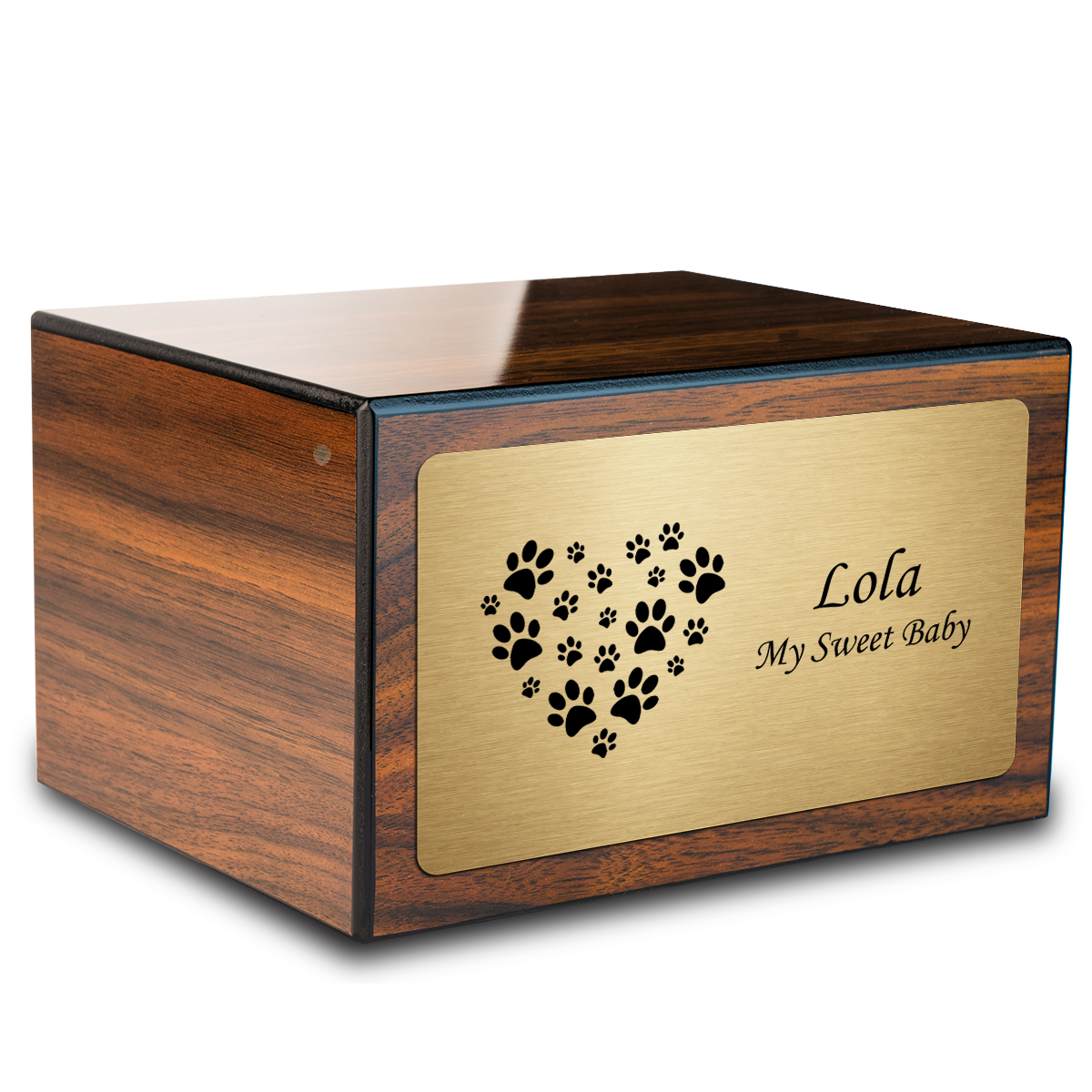 Heritage Walnut Heart Paws Large Pet Cremation Box Urn