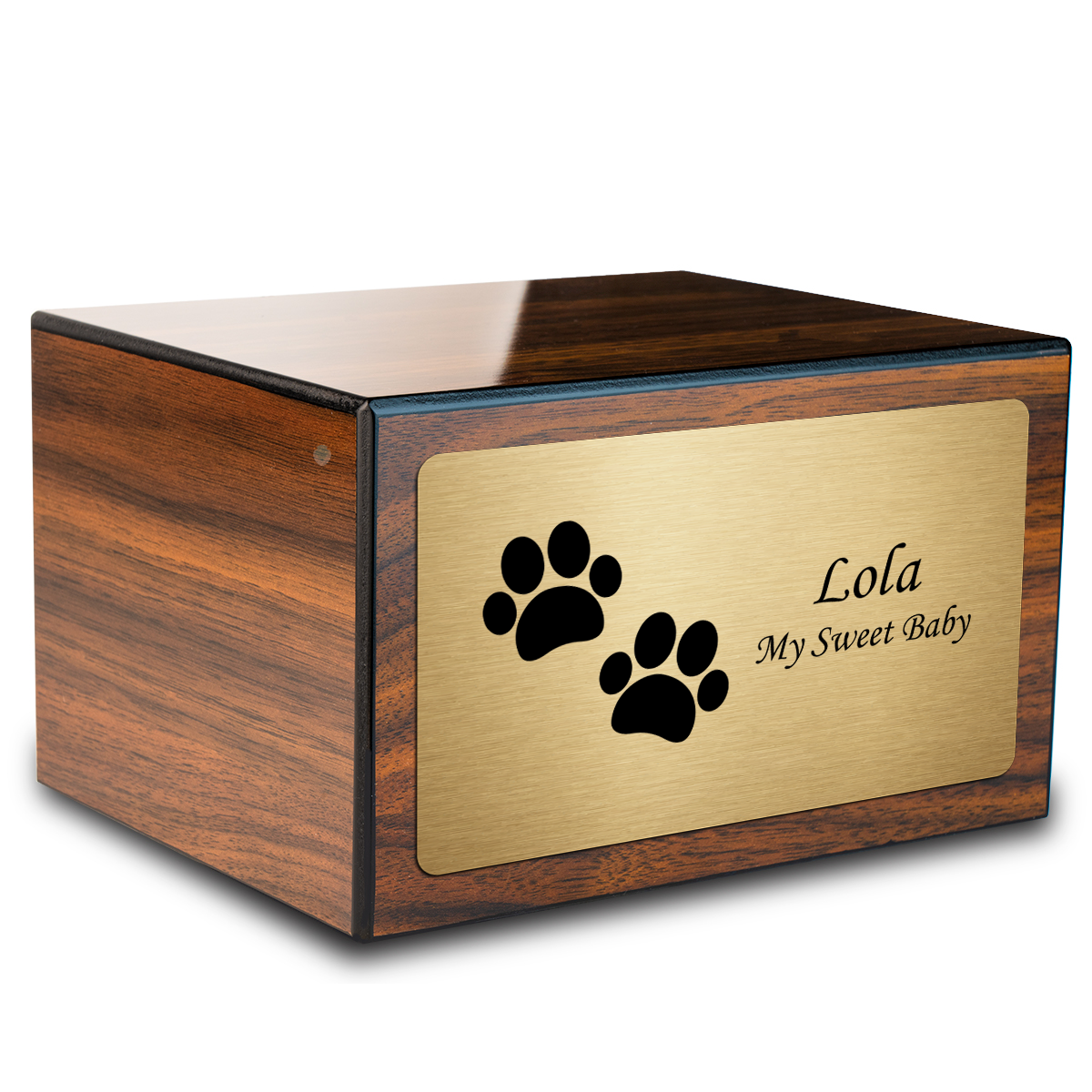 Heritage Walnut Walking Paws Large Pet Cremation Box Urn