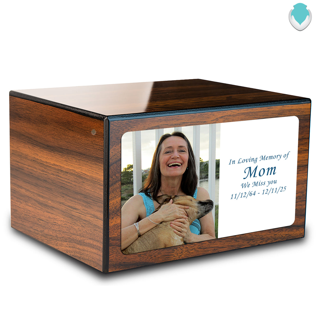 Custom Printed Heritage Walnut Photo Wood Box Cremation Urn