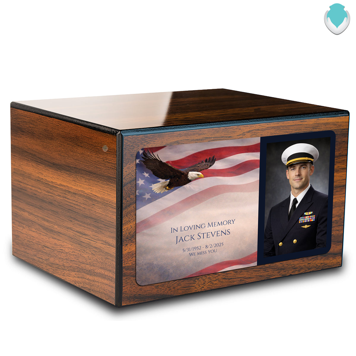 Custom Printed Heritage Photo Walnut American Glory Wood Box Cremation Urn