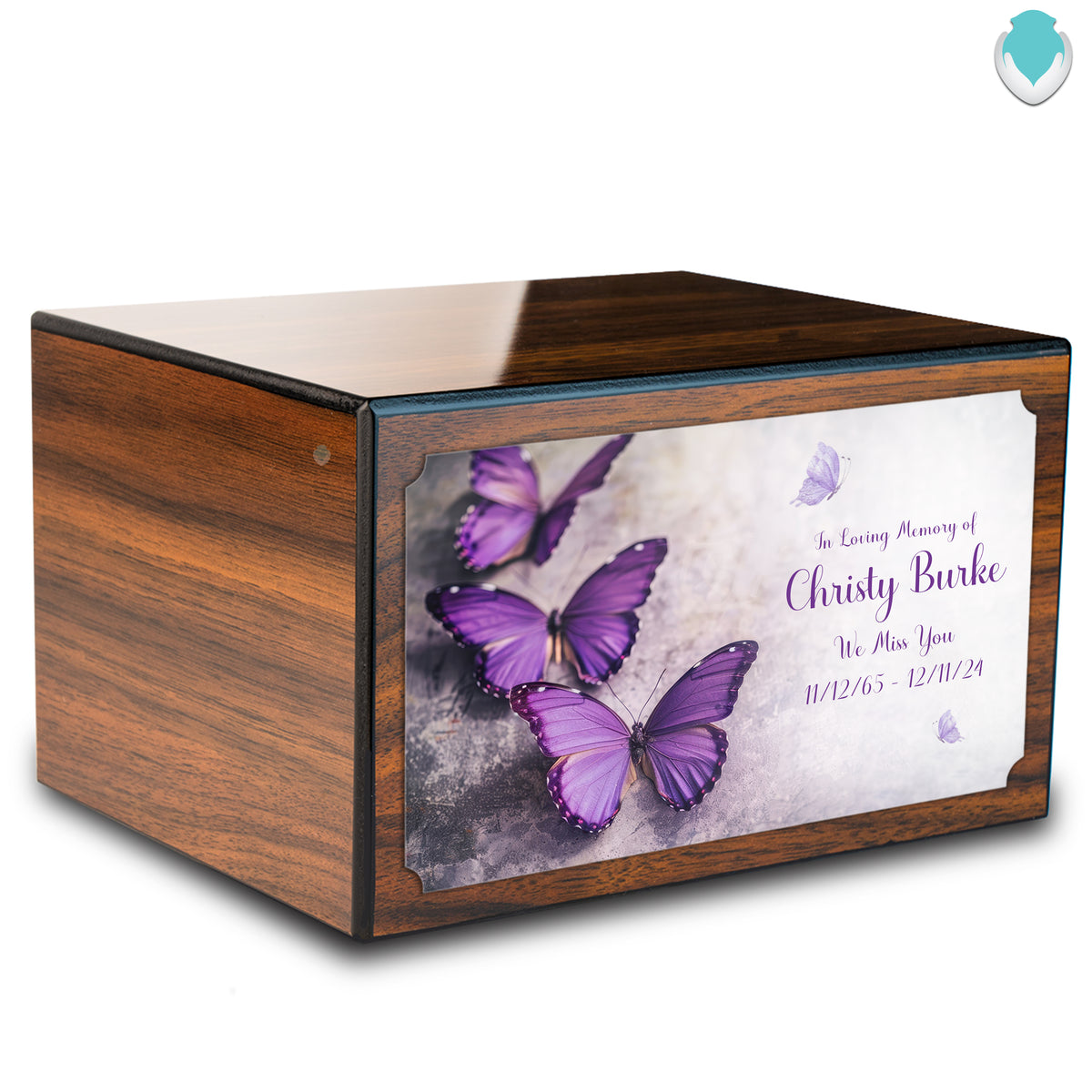 Custom Printed Heritage Walnut Butterflies Wood Box Cremation Urn