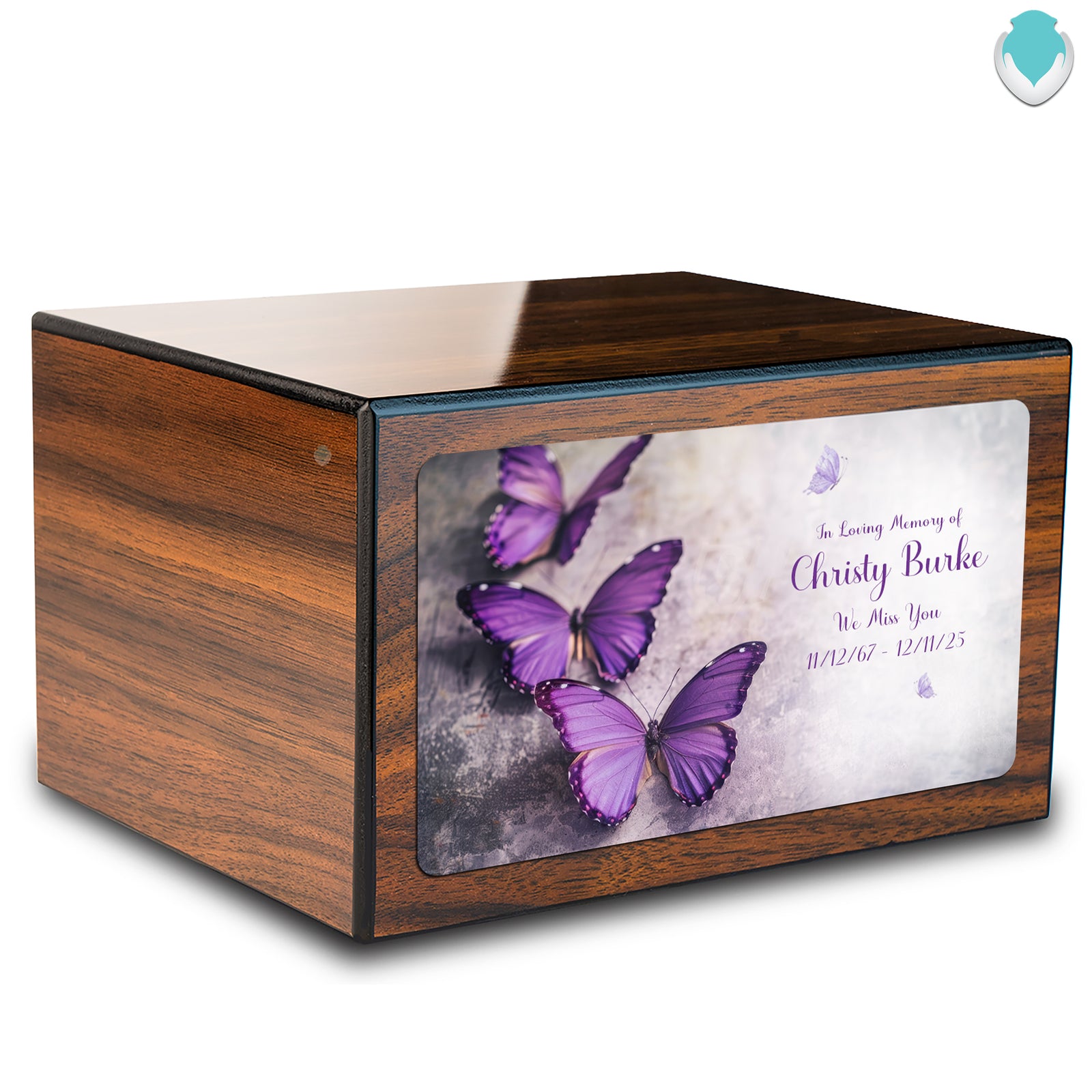 Custom Printed Heritage Walnut Butterflies Wood Box Cremation Urn